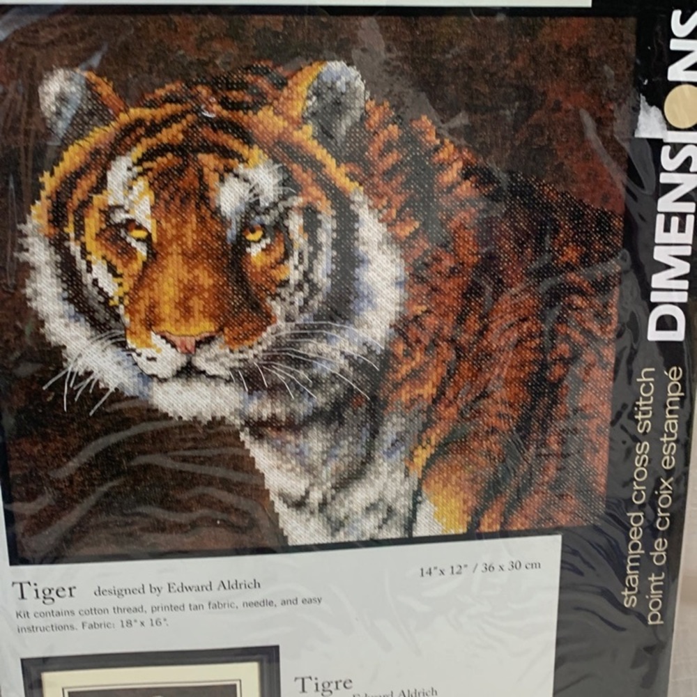 2008 Dimensions Tiger stamped cross stitch 14" x 12" Edward Aldrich #3236